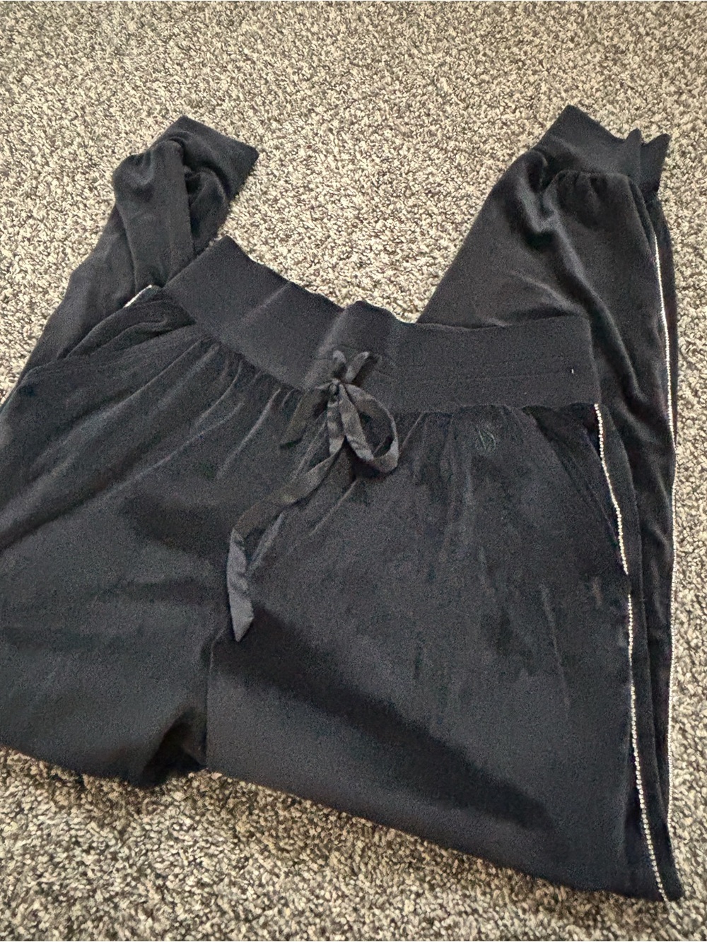 Victoria's Secret Velvety Vintage Black Cozy Lounge Pants With Rhinestone Trim